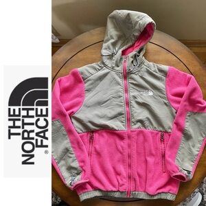 The North Face Kids Pink and Gray Denali Hooded zippered Jacket Size 11/12